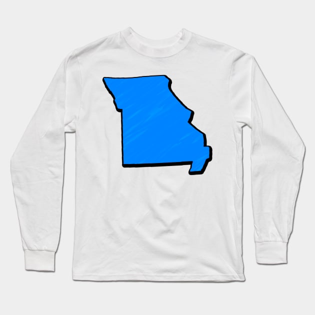 Bright Blue Missouri Outline Long Sleeve T-Shirt by Mookle